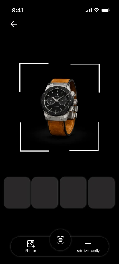 MyValue scan screen framing a watch